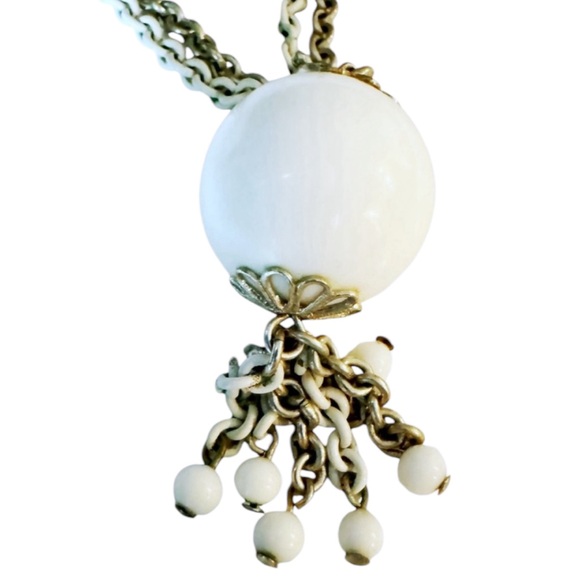 Emmons White & Silver Tasseled Sno-Ball Choker Necklace - Picture 7 of 14